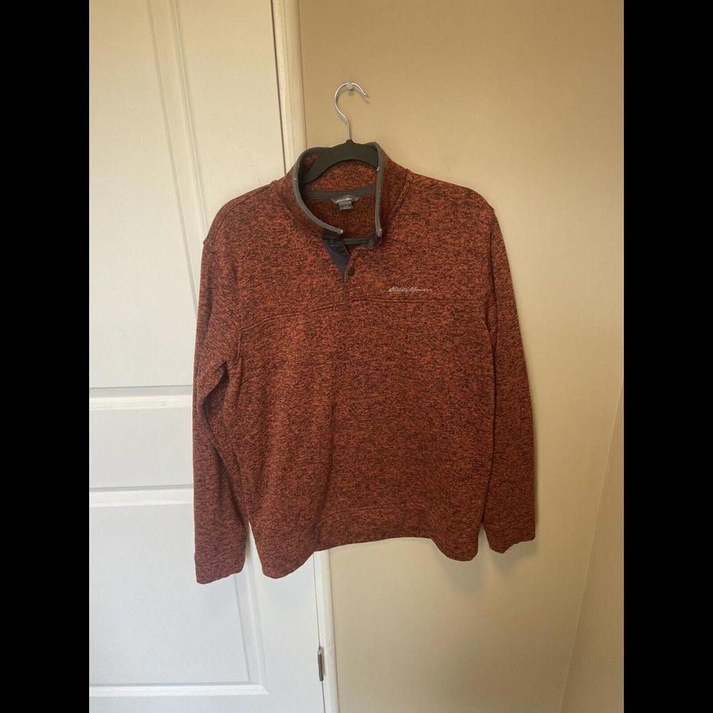 Eddie Bauer Mens Large Orange Radiator Pullover 1/4 Button Fleece Jacket D6